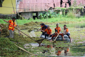 ASN BPBD sementara membersihkan Danau Sineleyan dan tumbuhan Kapu-Kapu