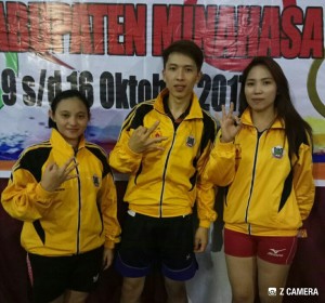 Yulianti Taroreh, Chimiko Simboh dan Isabela Sundah, peraih medali emas tenis meja dari Kota Tomohon 