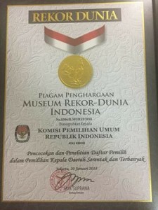  Rekor MURI, Rekor MURI KPU RI, KPU minahasa,pilkada minahasa 2018