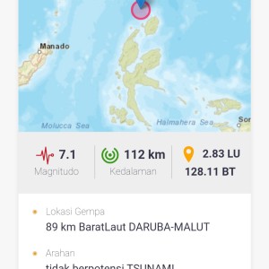 Gempa Magnitudo 7.1 Guncang Manado, Tidak Berpotensi Tsunami