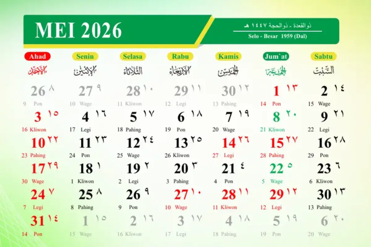 Kalender Mei 2026 Banjir Tanggal Merah, Ada 3 Long Weekend