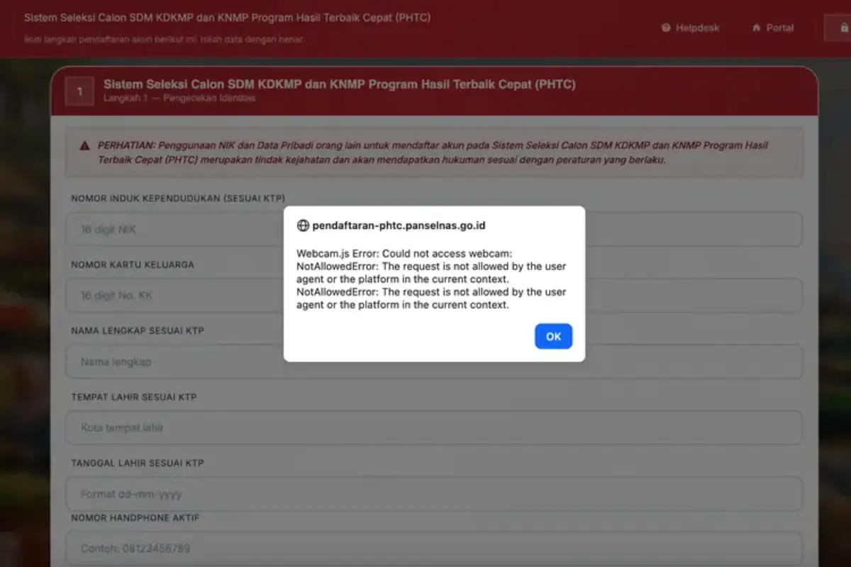 Cara Mengatasi “Webcam.js Error” saat Daftar Rekrutmen Koperasi Desa Merah Putih